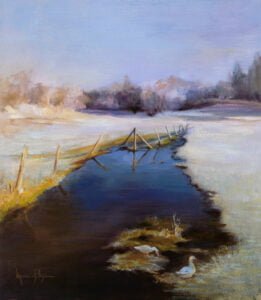 Les oies dans le paysage de givre